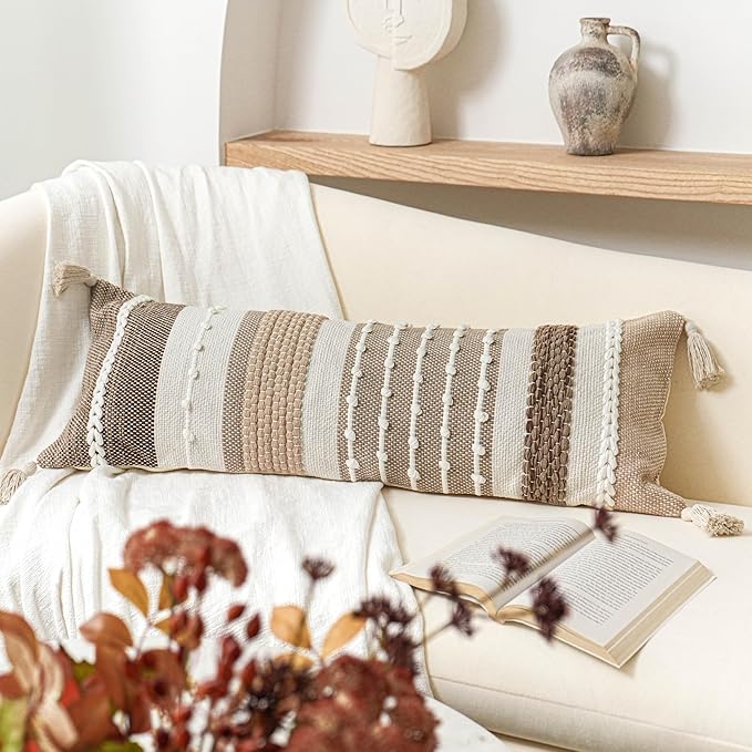 Brown Decorative Lumbar Pillow Cover 14x36 Boho Long Body Pillow for Bed Farmhouse Lumbar Throw Pillow for Couch Modern Accent Textured Throw Pillowcase