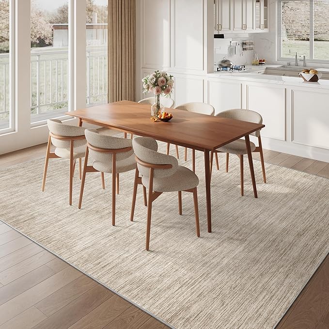 Washable Rugs 5x7, Non Slip Large Area Rugs for Living Room, Brown | Soft Low Pile, Thin & Lighweight Carpet, Folable Stain Resistant Modern Indoor Floor Mat for Bedroom, Dining Room, Home Decor