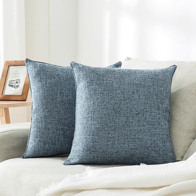 HPUK Throw Pillow Covers 20x20, Set of 2, Blue Solid Couch Pillow Covers | Polyester fabric, solid-color design, hidden zippers, machine washable, for sofas and beds, inserts not included