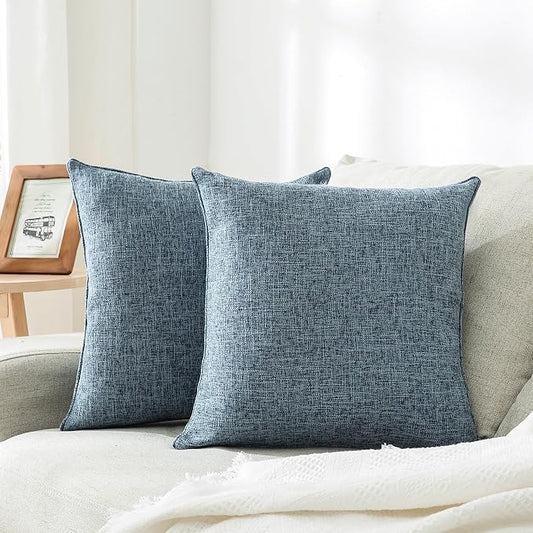HPUK Throw Pillow Covers 18x18, Set of 2, Blue Solid Couch Pillow Covers | Polyester fabric, solid-color design, hidden zippers, machine washable, for sofas and beds, inserts not included