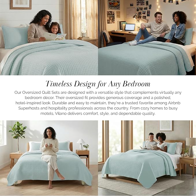 Southshore Fine Living, Inc. Oversized King Quilt Bedding Set, Microfiber Bedspread Blue, Pet Hair Resistant Bedding California King Size Quilt Coverlet Bedspread Set with 2 Shams, Sky Blue Quilts