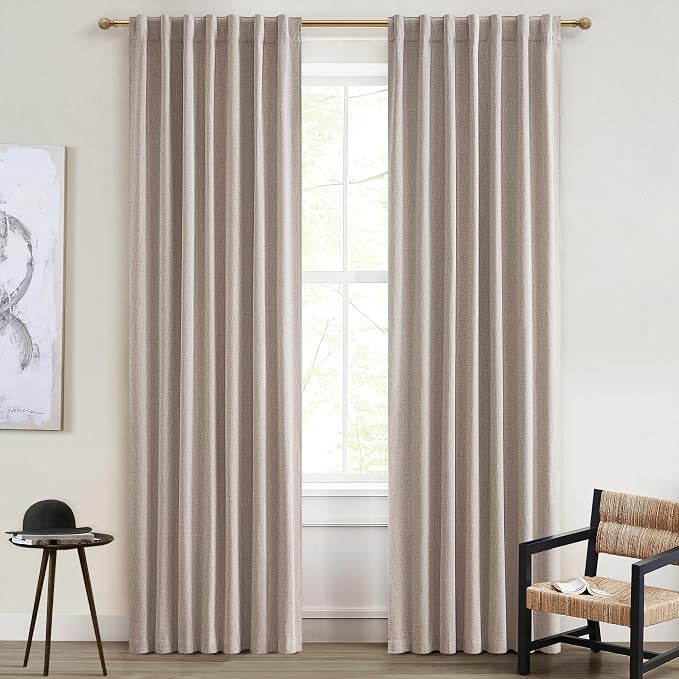 Linen 80 Inch Closet Curtains for Open Closet Doors Sliding Panels, Blackout Curtain for 80 Inches Window Heat Blocking Insulated Drapes Summer Heat Neutral Burg for Living Room(50"W x 80"L 2Panels)