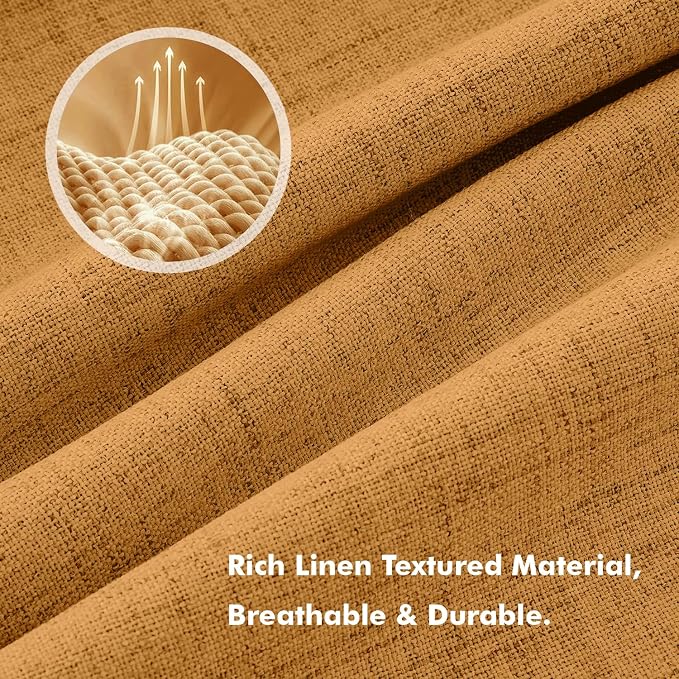 MIULEE Fall 100% Blackout Linen Curtains 42" x 96" Mustard Yellow 2 Panels | Thermal Insulated, Room Darkening Drapes for Bedroom Living Room, Back Tab Rod Pocket Pinch Pleated, Solid Luxury Decor