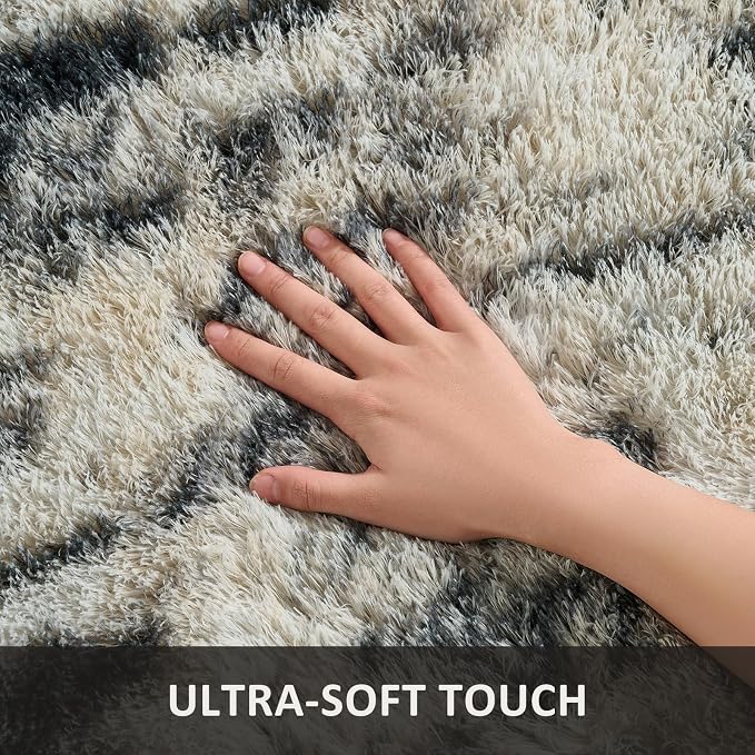 Ophanie 6x9 Black Gold and Grey Area Rugs for Living Room,Large Dark Black Gold Fluffy Shag Fuzzy Plush Soft Carpets,Floor Shaggy Rugs for Bedroom,Carpet for Dorm Decor with Over 99 pcs Pile fibers