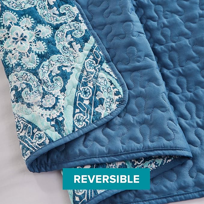 Comfort Spaces Gloria Boho Twin XL Quilt Set 2 Piece for Summer Aqua | Reversible Coverlet Bedspread, Soft All Season, Medallion Pattern, Winter Layer with Shams Modern Lightweight, Cozy Comfort