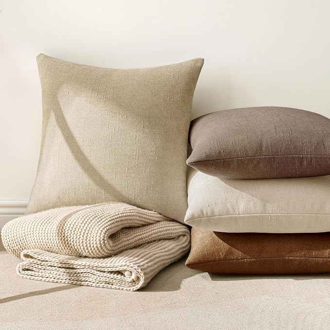 MIULEE 26x26 Inch Euro Textured Chenille Throw Pillow Covers Beige | Pack of 2 Decorative Soft Throw Pillows,Solid Textured Cushion Covers,Modern Home Decor for Bed Couch Sofa Bedroom Livingroom