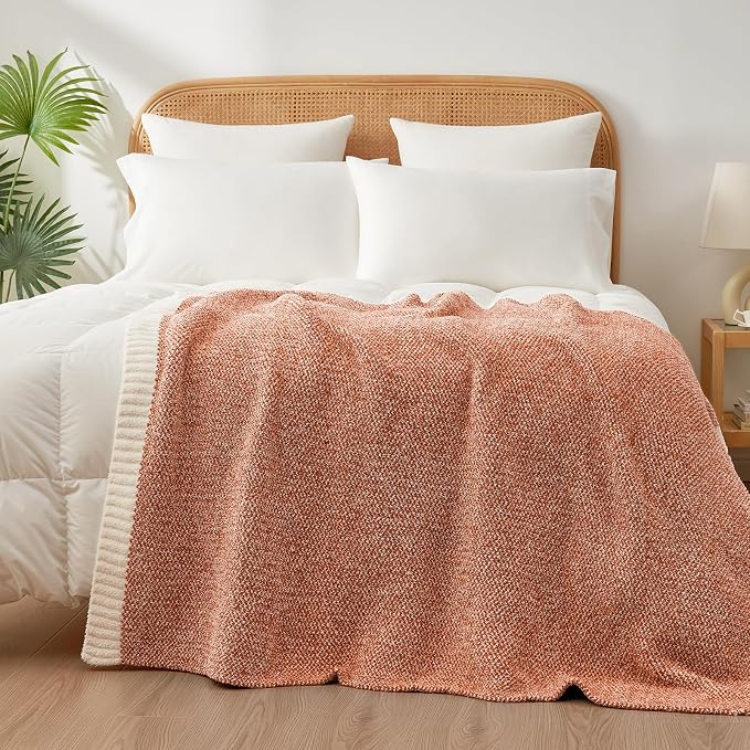 Snuggle Sac Orange Fall Throw Blanket for Couch, Oversized Throw XL Super Soft Warm Blankets Cozy Knit Fuzzy Throws for Sofa, Bed, Living Room, Heather Orange, 50x70 inches
