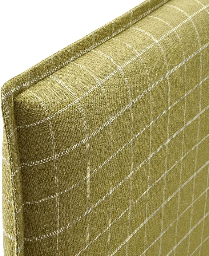 Modway Camille King Size Checkered Linen Blend Plaid Headboard with Removable Slipcover – in Artichoke Windowpane Check - Padded Pillow Style Headboard with Adjustable Mounting for King Beds