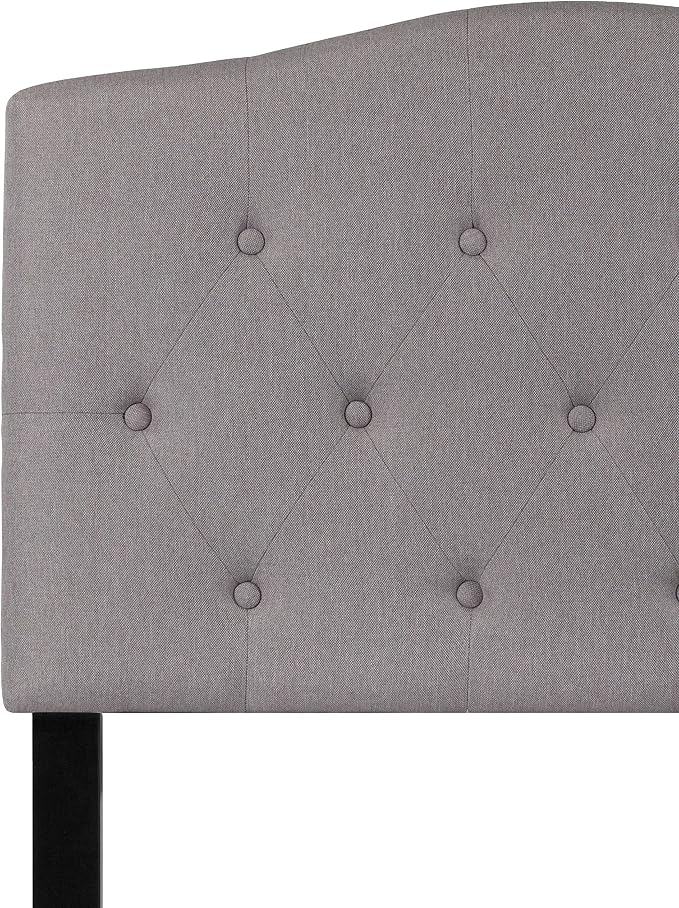 EMMA + OLIVER Twin Button Tufted Headboard | Adjustable Bed Rail Slots, Fabric Upholstered