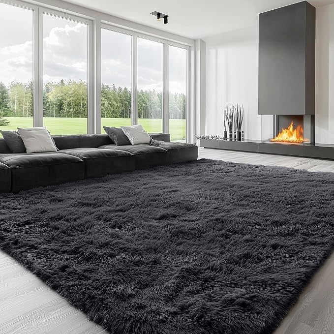 OLANLY 8x11 Machine Washable Large Area Rugs for Living Room, Bedroom, Soft Fluffy Shaggy Bedside Rug, Indoor Floor Carpet for Kids Girls and Boys, Dorms, Nursery, Home Decor Aesthetic, Black