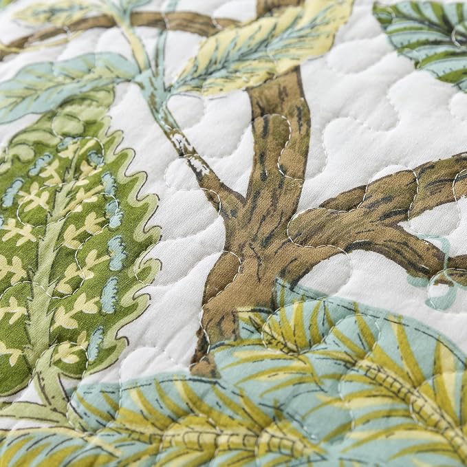 Cotton Bedspread Quilt Sets - Reversible Patchwork Coverlet Set, Floral Vine Pattern, Queen Size