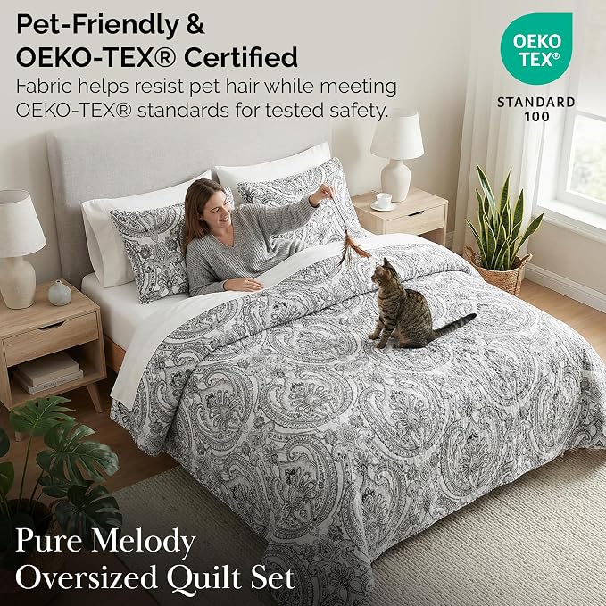 Southshore Fine Living, Inc. Farmhouse Bedding Quilt Set, Twin XL Coverlet, Oversized Quilt, Summer Coverlet, Lightweight Bedspread 2-Piece Set with One Matching Pillow Sham, Twin/XL Quilts, Black