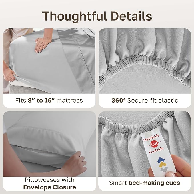 California Design Den Soft 100% Cotton Hotel Sheets King, Light Grey | 6 Pcs with 4 Pillowcases, 400 Thread Count Backed by Good Housekeeping Seal, 16" Deep Pocket, All-Around Elastic, 6 Pc Set