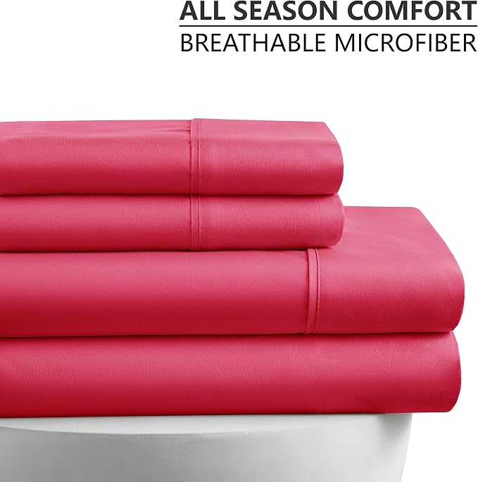 American Home Collection Twin XL Sheet Set - Ultra-Soft Microfiber 15-Inch Deep Pocket - College Dorm Bed Sheets, Wrinkle Free (Pink)