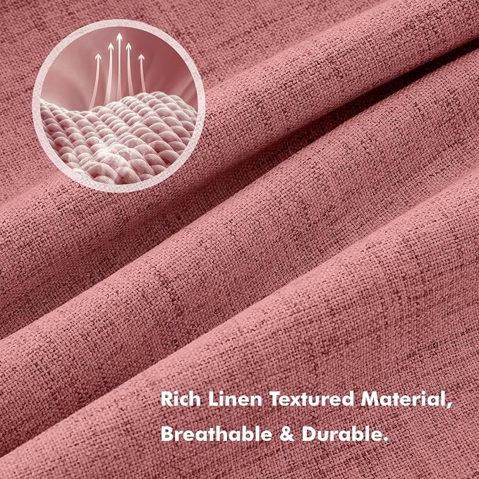 MIULEE 100% Blackout Linen Curtains 42 x 96 Inch Dusty Rose Pink 2 Panels | Thermal Insulated, Room Darkening Drapes for Bedroom Living Room, Back Tab Rod Pocket Pinch Pleated, Solid Luxury Decor