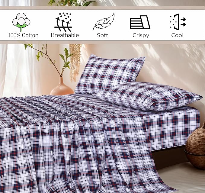 RUVANTI 100% Cotton Percale Sheets Full Size, Prussian | Crisp Cooling, Deep Pocket 16", Soft Breathable & Durable, Hotel-Style, 4 Piece Set