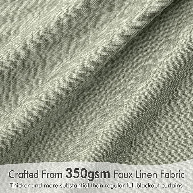 MIULEE 100% Blackout Back Tab Pleat Linen Curtains 50" Wx102 L,Sage Green | 2 Panels,Thick Faux Linen,Textured Drapes,with Hooks,for Bedroom Living Room,Black Out,Room Darkening