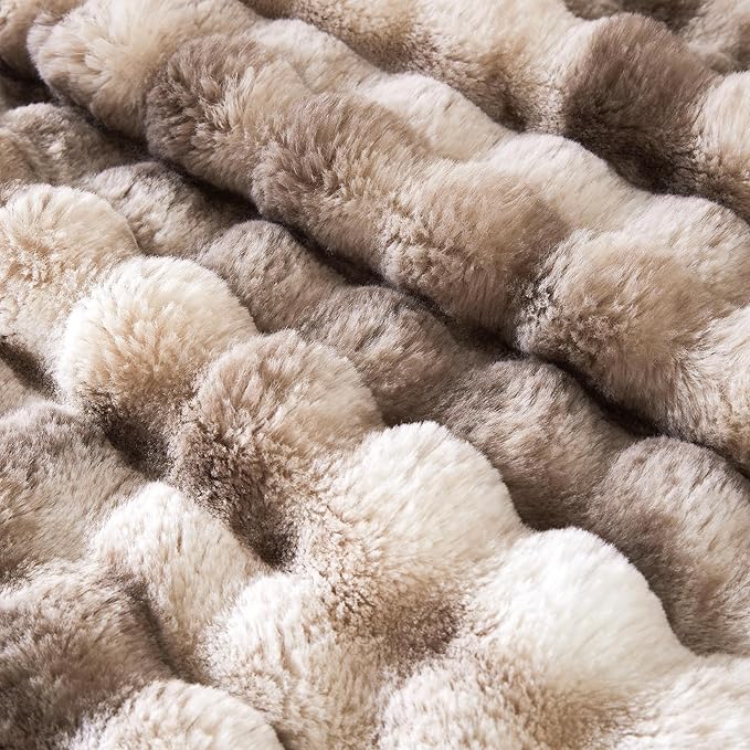 60x80 Inches Ultra-Soft Fuzzy Faux Fur Plush Twin Size Blanket - Thick, Warm Sherpa for Couch, Sofa, Bedroom, Camping - Decorative Blanket for Cozy Warmth, Bubble Brown Tie Dye