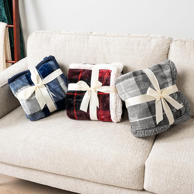 PAVILIA Twin Plaid Sherpa Throw Blanket for Couch Sofa Bed Light Grey 60x80 | GSM 460; Soft Plush Flannel Fleece; Warm&Cozy for Home; Machine Washable, Perfect Cabin Decor Winter Holiday Christmas Gift