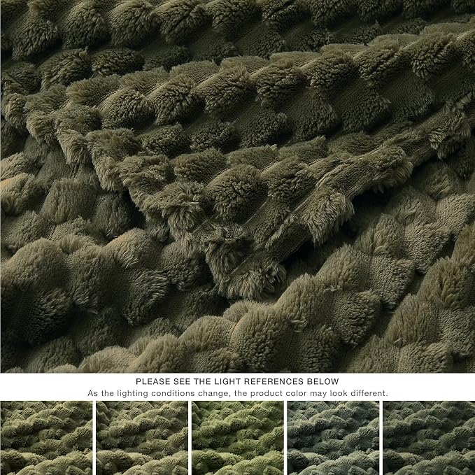 EXQ Home Fleece Blanket Twin Size for Couch or Bed - 3D Imitation Turtle Shell Jacquard Decorative Blankets - Cozy Soft Fuzzy Flannel Blanket Suitable for All Seasons(60"×80",Moss Green)