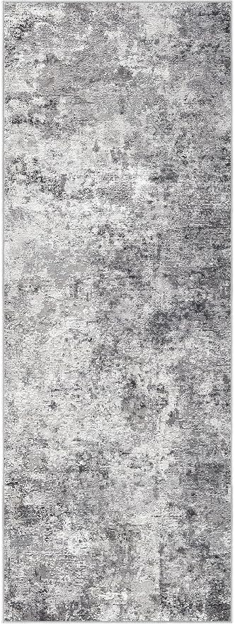 UERMEI 2x6 Washable Runner Rug for Hallway, Non Slip Low Pile Kitchen Carpet, Neutral Modern Abstract Indoor Floor Mat for Entryway Laundry, Kid & Pet Safe High Traffic Area, Grey