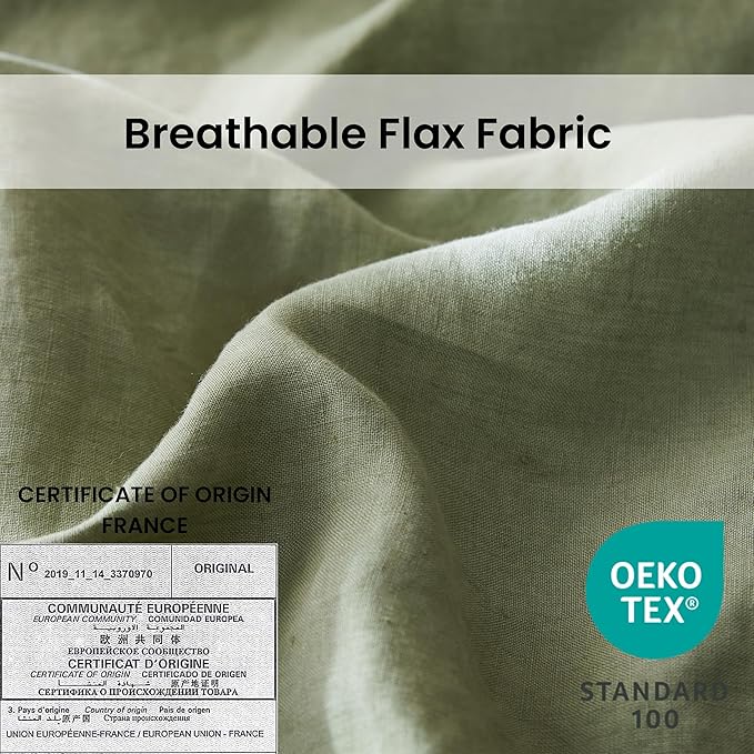 Simple&Opulence 100% Linen Duvet Cover Set with Crossed Embroidery Washed - 3 Pieces (1 Duvet Cover with 2 Pillow Shams) Soft Breathable Farmhouse - Sage Green, Queen Size