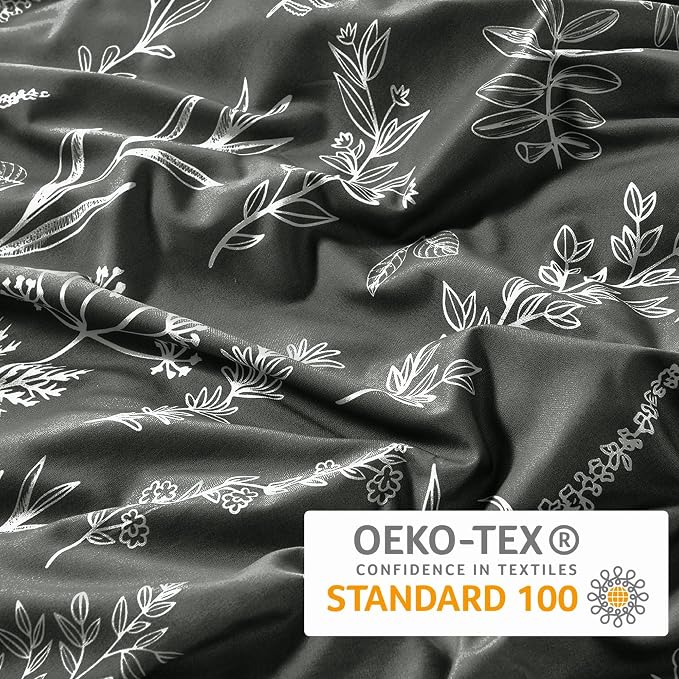 MUXHOMO Duvet Cover Twin/Twin XL Size Set, Reversible Floral Dark Grey Duvet Cover with Zipper Closure, 2 Pieces Botanical Patterns Soft Microfiber Bedding Set with 4 Ties (68"x90", 1 Pillow Case)