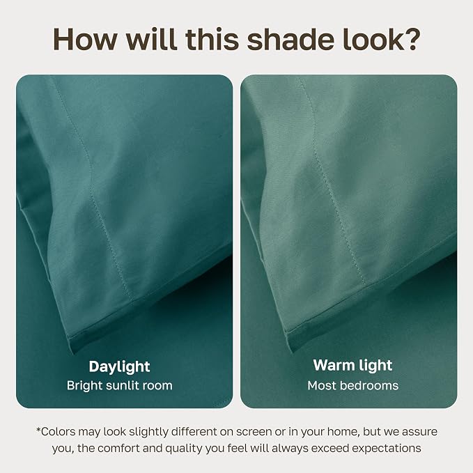 Soft Natural 100% Cotton Sateen King Bed Sheets, 4 Pc Set, Teal (Deep Tone) | Backed by Good Housekeeping Seal, Light & Breathable For Hot Sleepers, 14" Deep Pocket, All-Around Elastic, Durable