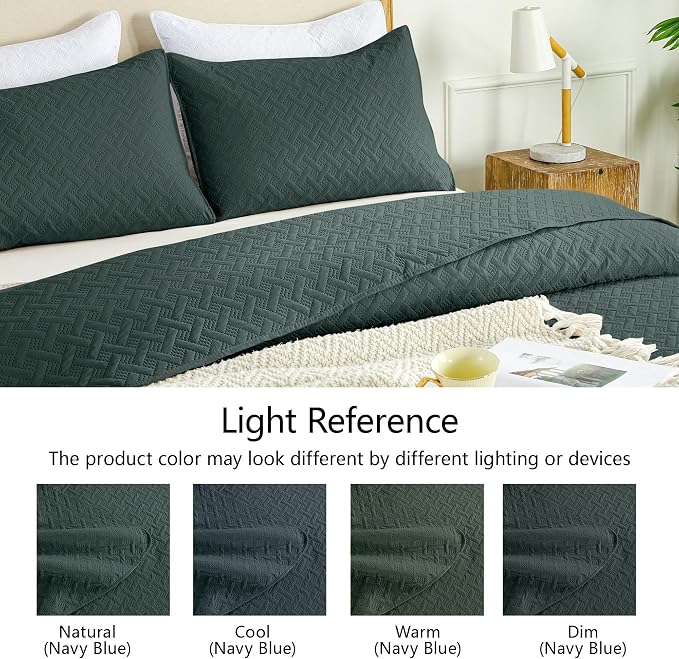 FLYMME Quilts King Size,Lightweight Forest Green Bedspreads,Basket Weave Pattern,Ultra Soft Microfiber Bed Coverlet 3 Pieces for All-Seasons (1 Quilt,2 Pillow Shams)