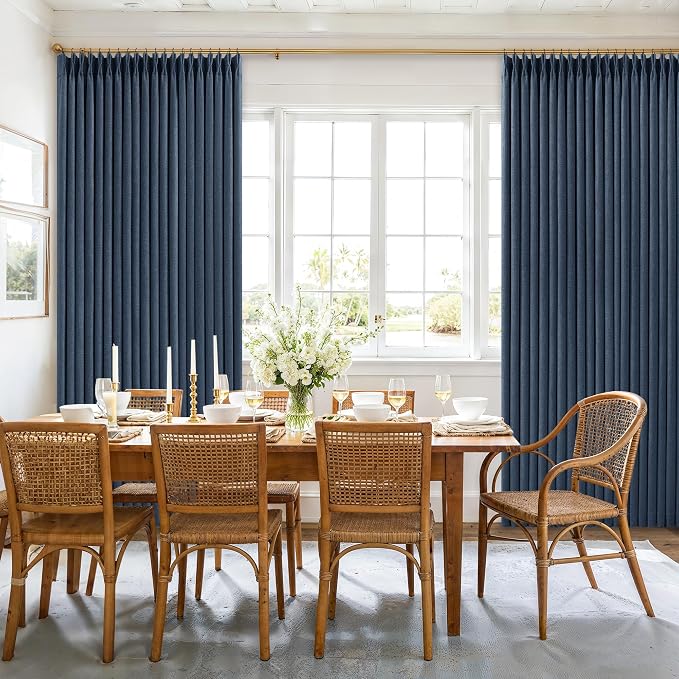 100 Inch Pinch Pleat Navy Blue 100% Blackout Curtains with Liner 2 Panels | Thick Linen Double Layer Curtain, Modern Neutral, Room Darkening Thermal Insulated, for Dining Room Bedroom, 100 Inches Long