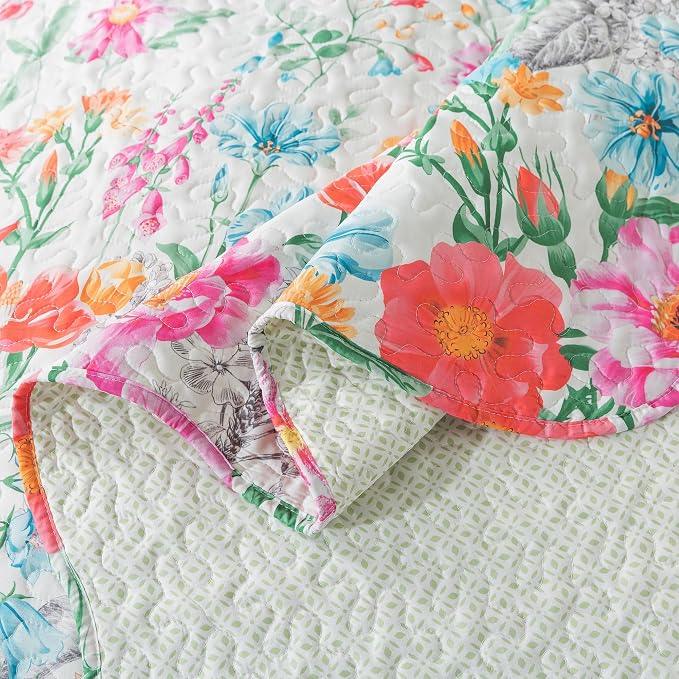 Quilt Bedspread Sets- Dreamy Flowers Reversible Coverlet Set,Queen Size