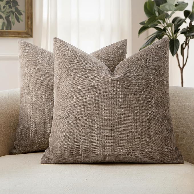 MIULEE Textured Chenille Throw Pillow Covers 18x18 Inch Light Taupe | Pack of 2 Decorative Soft Throw Pillows, Solid Textured Cushion Covers, Modern Home Decor for Couch Sofa Bedroom Living Room