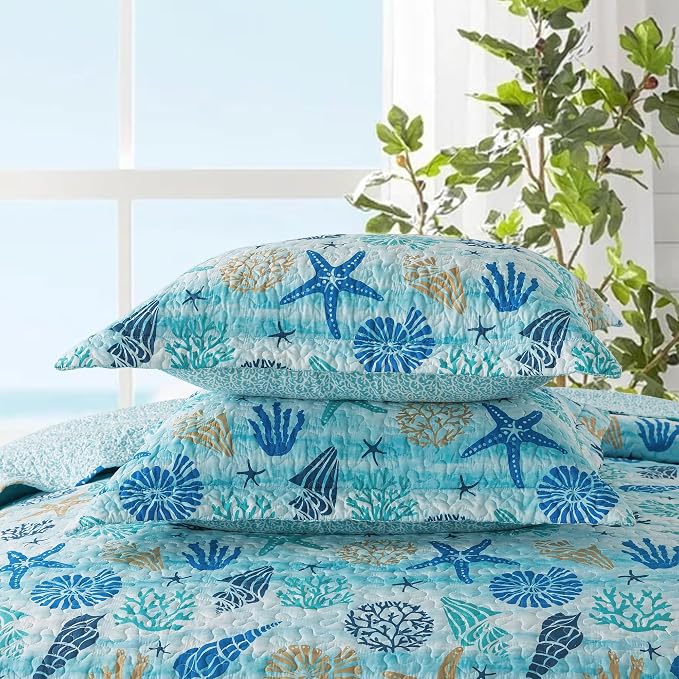 Quilt Bedspread Sets - West Coastal Pattern Reversible Coverlet Set, Queen Size