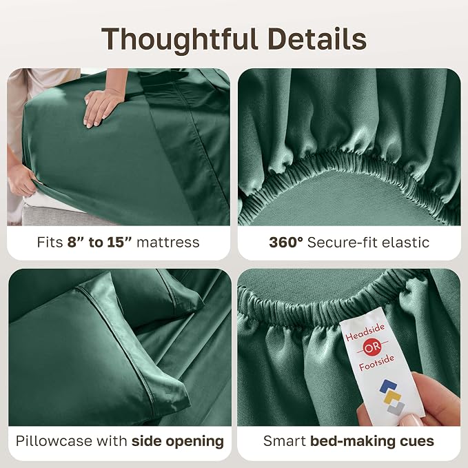 California Design Den 100% Cotton Sateen 3 Pc Twin XL Sheet Sets | 400 Thread Count Backed by Good Housekeeping Seal, All-Around Elastic, Durable, Easy Care, OEKO-TEX certified - Hunter Green