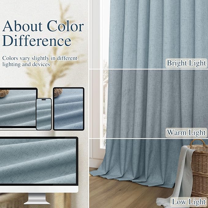 100% Blackout Linen Curtains 90 Inch Length 2 Panels Set for Living Room Bedroom Back Tab Thermal Insulated Black Out Drapes Room Darkening Farmhouse Style for Bedroom Window Curtains 52x90