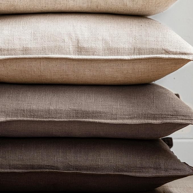 Foindtower Linen Solid Decorative Throw Pillow Covers 18x18 Light Coffee | Pack of 2 Boho Farmhouse Neutral Pillowcase,Soft Euro Accent Cushion Covers,Home Decor for Bed Couch Sofa Bedroom Living Room