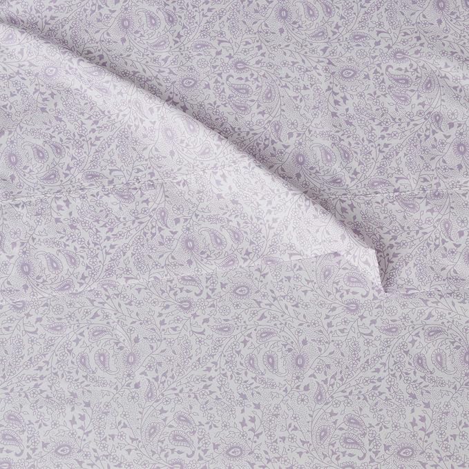 Amazon Basics Lightweight Super Soft Easy Care Microfiber Bed Sheet Set with 14-Inch Deep Pockets, Pillowcases, Full, Lavender Paisley