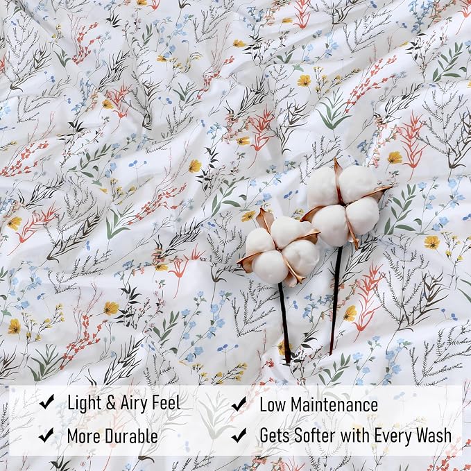RUVANTI 100% Cotton Percale Sheets, Queen Size, Aroma | Crisp Cooling, Deep Pocket 16", Soft Breathable & Durable, Hotel-Style, 4 Piece Set