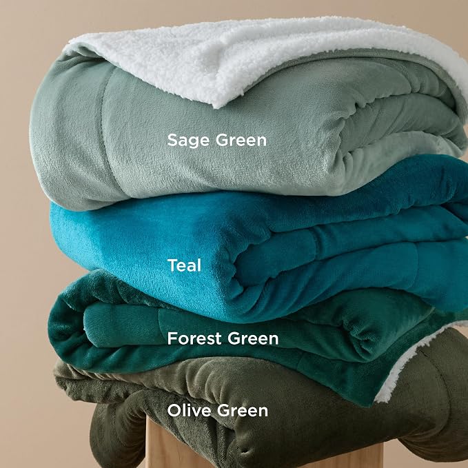 Bedsure GentleSoft Sherpa Fleece Cal King Blankets for Bed, Non-Heated, Thick and Warm Oversized Throw for Women and Men, Soft Fuzzy Plush Large Blanket for Winter, Olive Green, 112x98 Inches