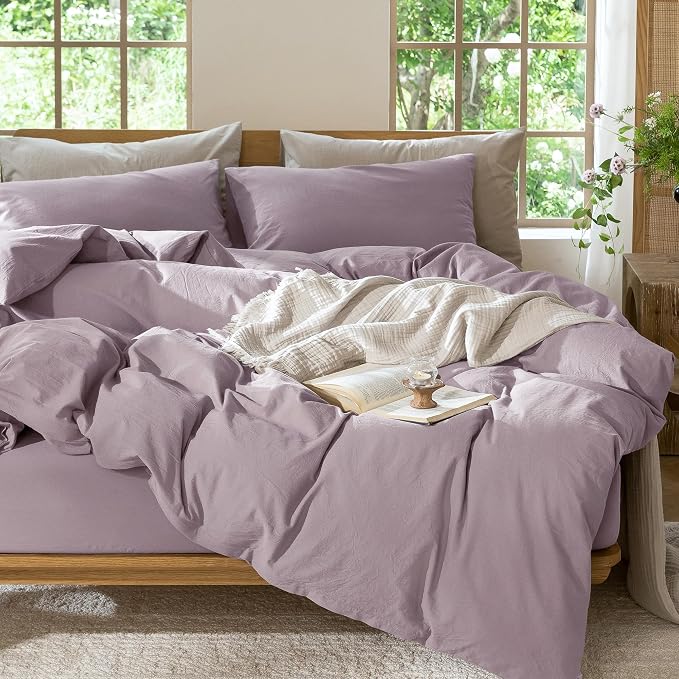 MooMee Duvet Cover Set 100% Washed Cotton Linen Like Oversized Queen | Relaxed Linen-like Texture. Soft, Breathable & Long-lasting Comfort. Lightweight. Hidden Zipper with 8 Interior Corner Ties