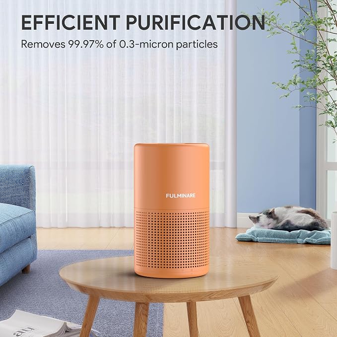 FULMINARE Air Purifiers for Home Bedroom H13 HEPA Air Purifier | 360° Intake for Pet Hair, Smoke, Odors , 3 Speeds, Timer, 24dB, Small Mini Air Purifier with Night Light,Lava Orange