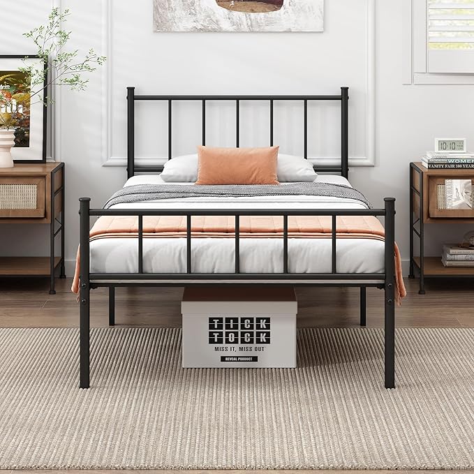 DIIYIV Twin Metal Bed Frame,Steel Slat Support,Noise Free,Easy Assembly | Twin Size Bed,Mattress Foundation,Underbed Storage,No Box Spring Needed