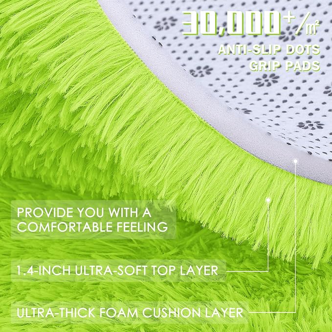 OLANLY 2x3 Machine Washable Small Bedside Rug, Soft Fluffy Shaggy Entryway Throw Rugs for Bedroom, Living Room, Indoor Floor Carpet for Kids Girls and Boys, Home Decor Aesthetic, Lime Green