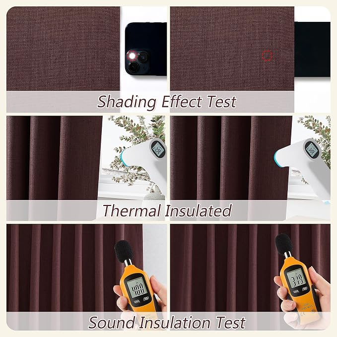 100% Blackout Curtains 84 Inch Length 2 Panels Set for Living Room Bedroom Back Tab Thermal Insulated Black Out Linen Drapes Room Darkening Reddish Brown,52x84