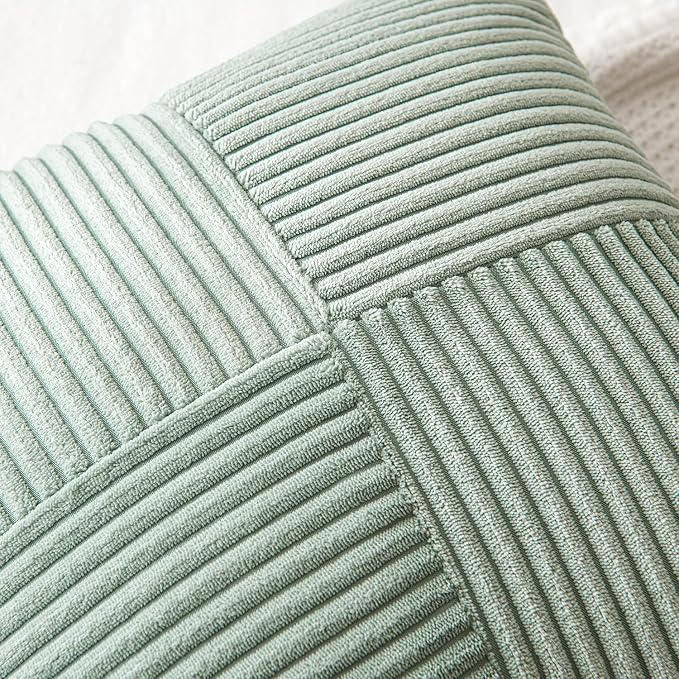 MIULEE Greyish Green Decorative Throw Pillow Covers 16x16 Inch for Couch Bed Sofa Spring Decor Pack of 2 Boho Farmhouse Throw Pillows Soft Cross Corduroy Patchwork Textured Cushion Cases