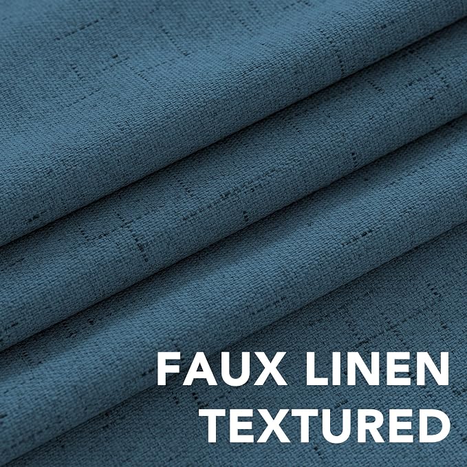 H.VERSAILTEX Blackout Curtains Linen Curtains 120 inches Long 100% Black Out Curtains for Bedroom Windows, Textured Linen Look Draperies Grommet with White Liner, 2 Panels, Blue Sapphire