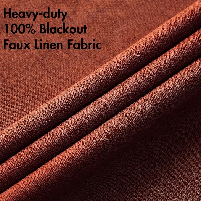 MIULEE 100% Blackout Linen Curtains for Bedroom 52x45 Inches Burnt Orange | Room Darkening, Light Blocking, Thermal Insulated, Grommet Top, Linen Textured, Fall Curtains for Living Room, 2 Panels