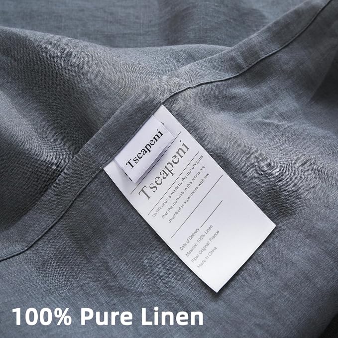 100% Linen Sheets Set King Size, Natural Pure Flax 4 Piece Bed Sets, 16" Deep Pocket, Breathable Cooling Bed Soft Durable Bedding, Machine Washable (Gray,King)