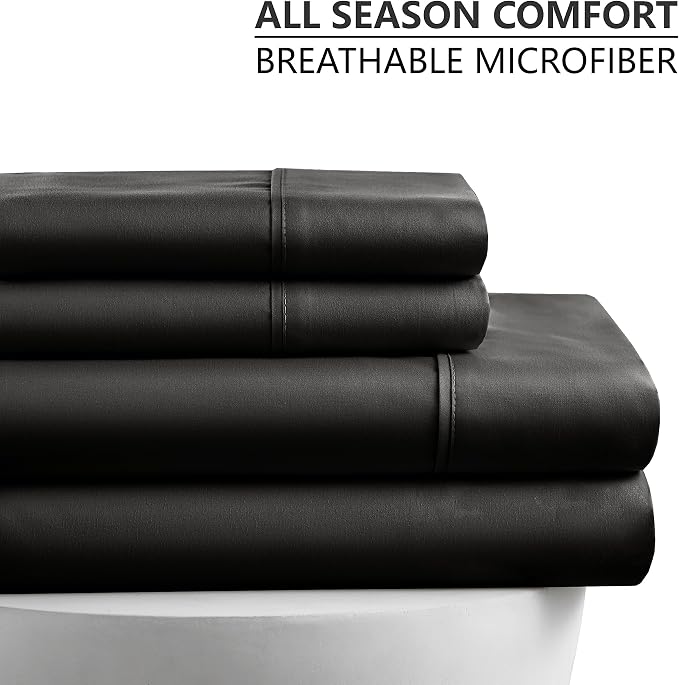American Home Collection Full Size Sheet Set - Ultra-Soft Microfiber 15-Inch Deep Pocket - Wrinkle Free and Fade Resistant (Black)
