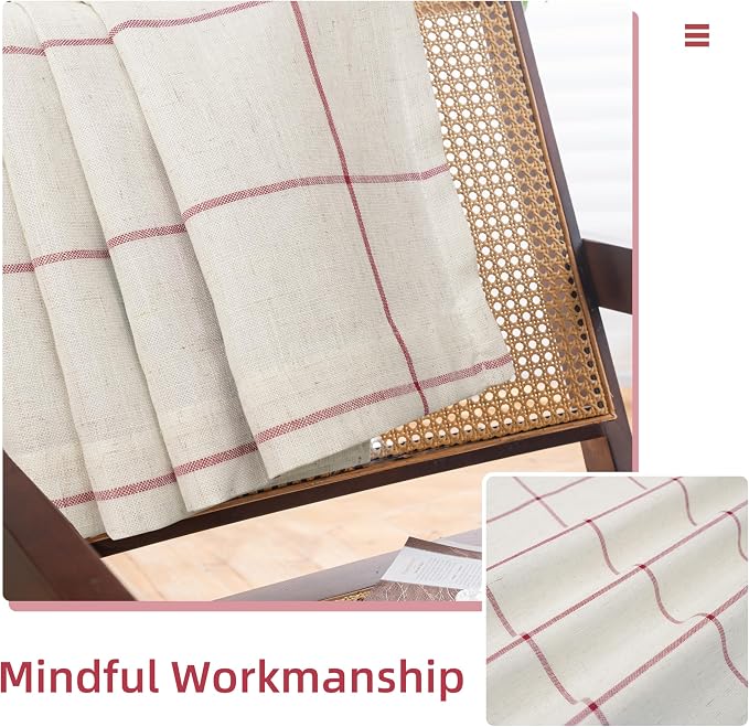 DriftAway 100% Blackout Plaid Linen Curtains 72 Inches Long 2 Panels Red | 100% Blackout, Linen Texture, Plaid Pattern, Two Layers, Rod Pocket & Back Tab, Bedroom Living Room Use, Luxury Appearance
